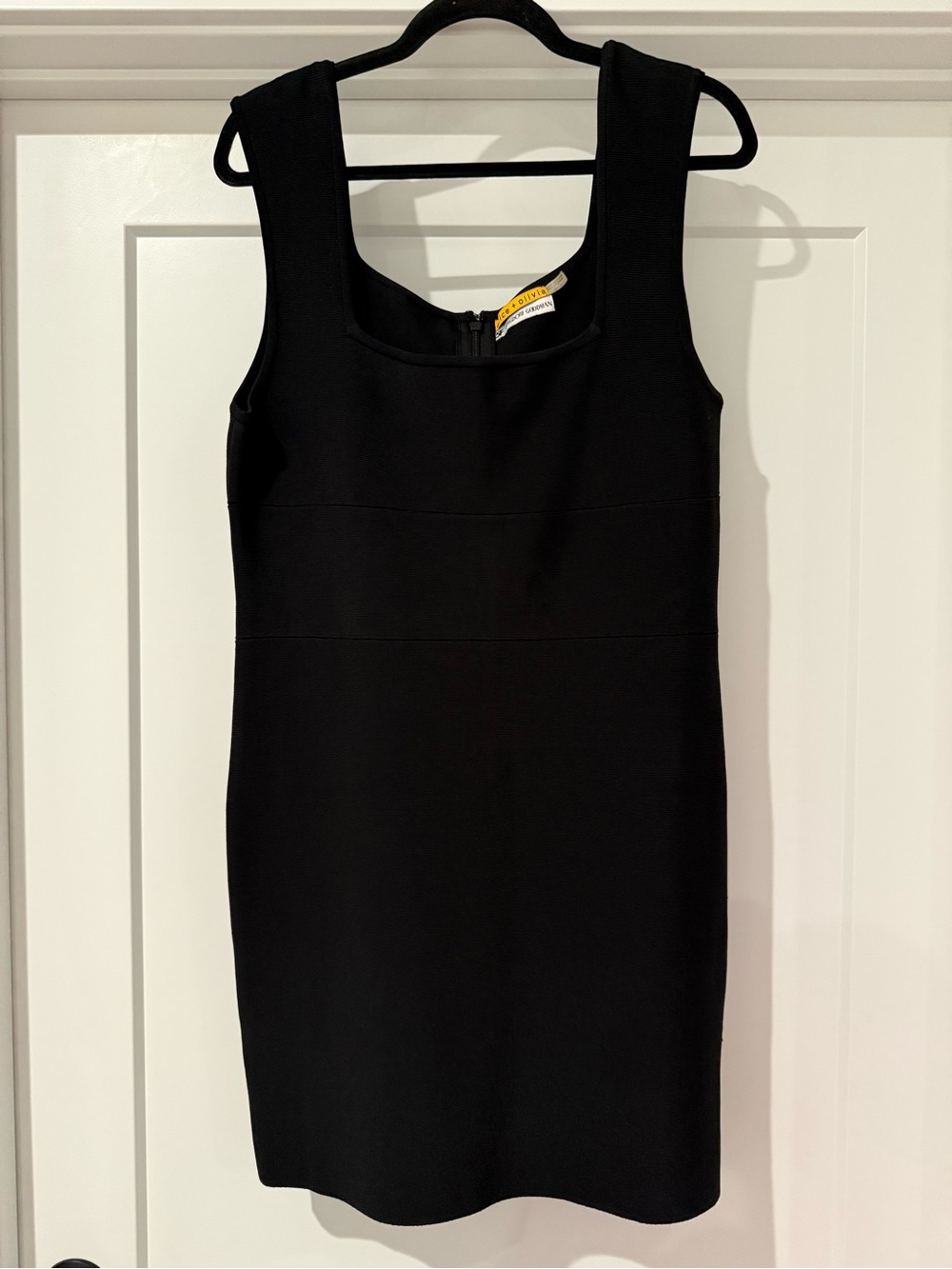 Alice + Olivia Bergdorf Goodman Black Bandage Square Neck Bodycon Dress Size L